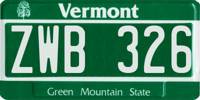 VT license plate ZWB326