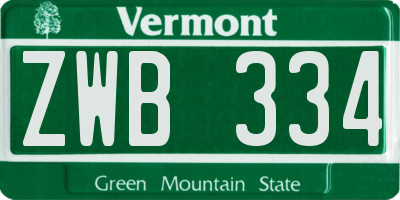 VT license plate ZWB334