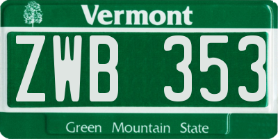 VT license plate ZWB353