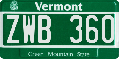 VT license plate ZWB360