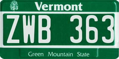VT license plate ZWB363
