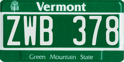 VT license plate ZWB378