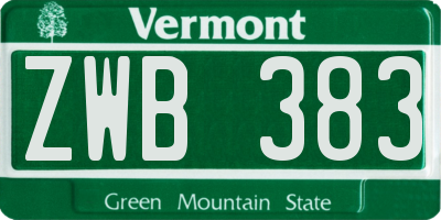 VT license plate ZWB383