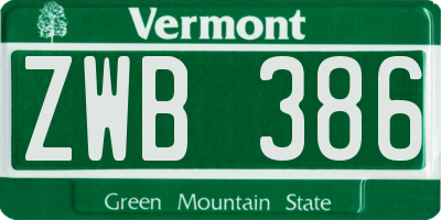 VT license plate ZWB386