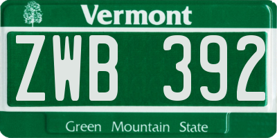 VT license plate ZWB392