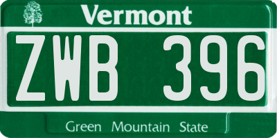 VT license plate ZWB396