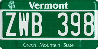 VT license plate ZWB398