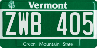 VT license plate ZWB405