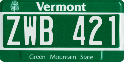 VT license plate ZWB421