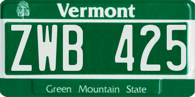 VT license plate ZWB425