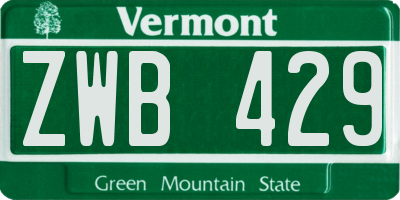 VT license plate ZWB429