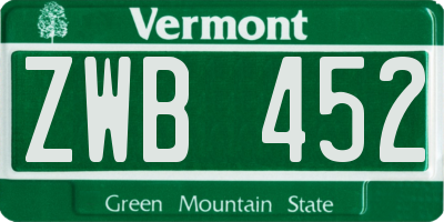 VT license plate ZWB452