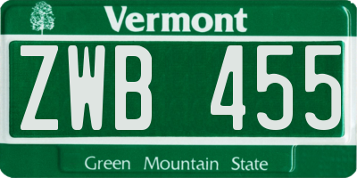 VT license plate ZWB455