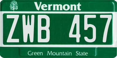 VT license plate ZWB457
