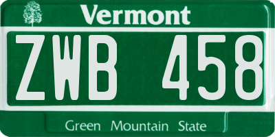 VT license plate ZWB458
