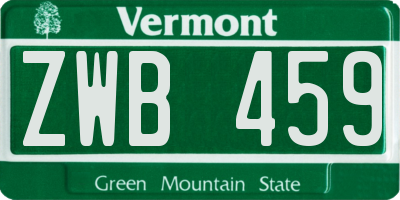 VT license plate ZWB459