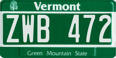 VT license plate ZWB472