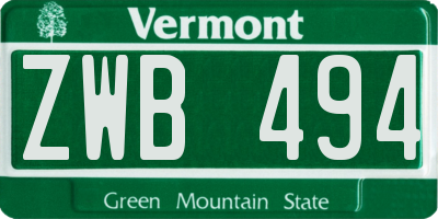 VT license plate ZWB494