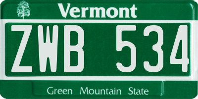 VT license plate ZWB534