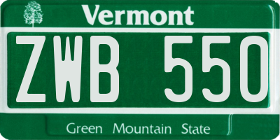 VT license plate ZWB550