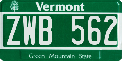 VT license plate ZWB562