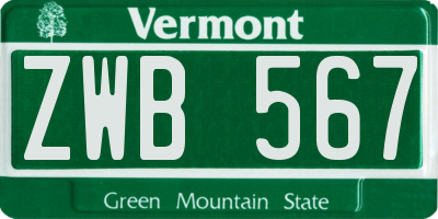 VT license plate ZWB567