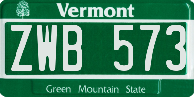 VT license plate ZWB573