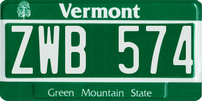 VT license plate ZWB574