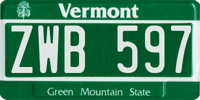 VT license plate ZWB597