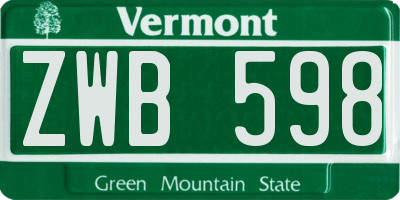 VT license plate ZWB598