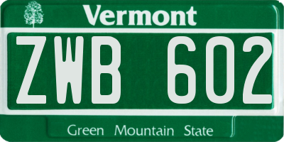 VT license plate ZWB602