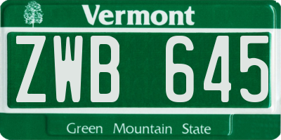 VT license plate ZWB645