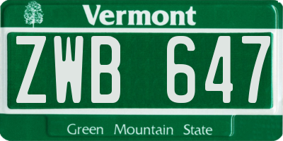 VT license plate ZWB647