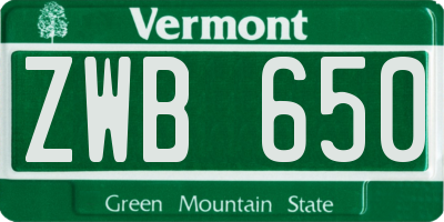 VT license plate ZWB650