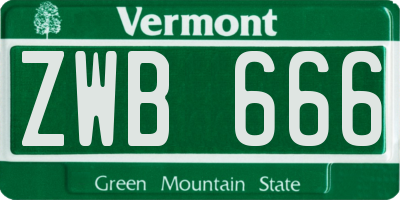 VT license plate ZWB666
