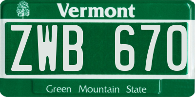 VT license plate ZWB670