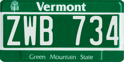 VT license plate ZWB734