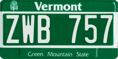 VT license plate ZWB757