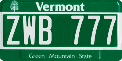 VT license plate ZWB777