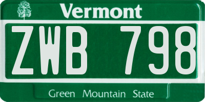 VT license plate ZWB798