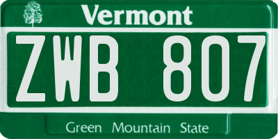 VT license plate ZWB807