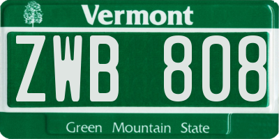 VT license plate ZWB808