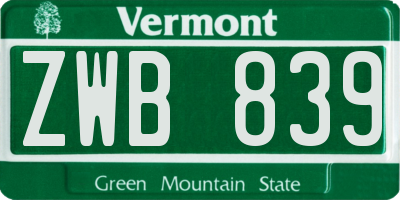 VT license plate ZWB839