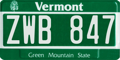 VT license plate ZWB847