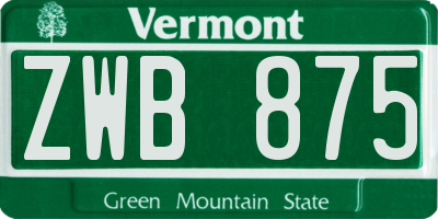 VT license plate ZWB875