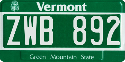 VT license plate ZWB892