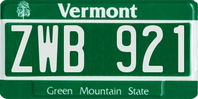 VT license plate ZWB921