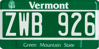 VT license plate ZWB926