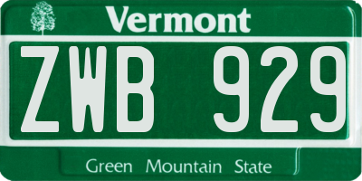 VT license plate ZWB929