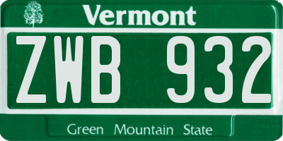 VT license plate ZWB932
